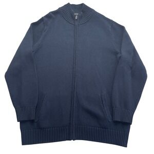 LL Bean Full Zip Sweater Cardigan Jacket Mens XL Tall Blue Cotton Mock 258719